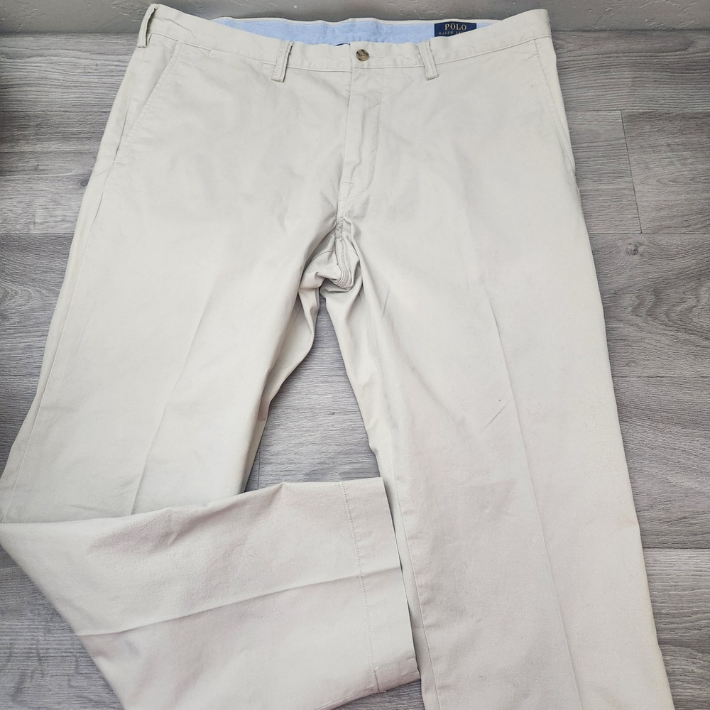 Polo Ralph Lauren Beige Chino Pants Size 38 Stretch Slim Fit Cotton Twill Chino